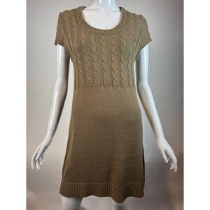 Tan Cable Knit Tunic Dress Short Sleeve Acrylic L